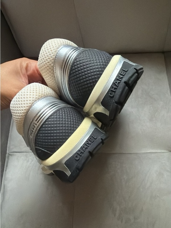 White & Silver Mesh Logo Sneakers - Picture 2 of 4